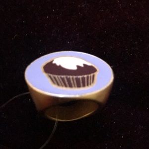 TVA Brushed Gold Flat Top Dome Enamel Ring Size 5